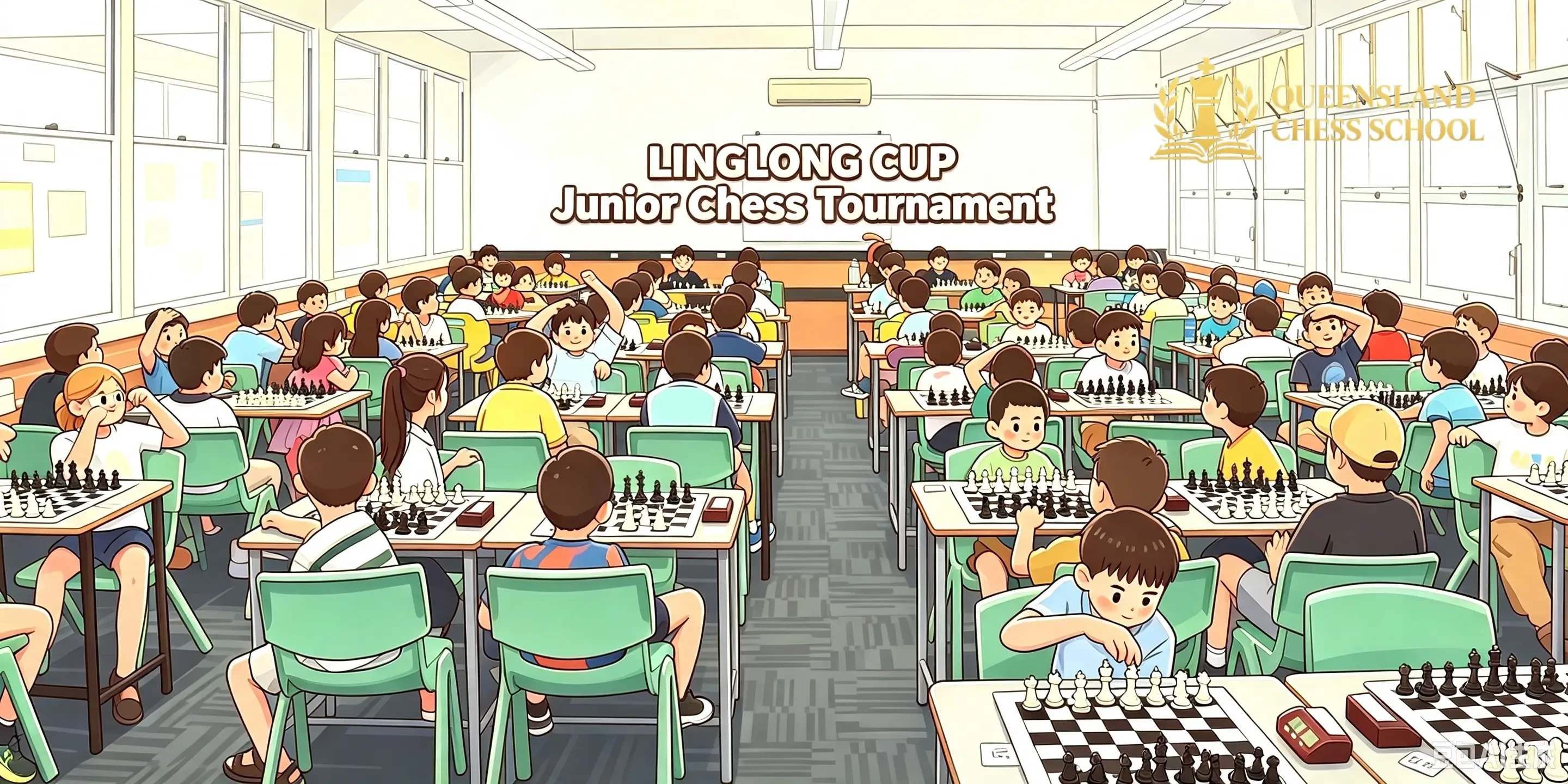 Tournament hall at the 2026 Linglong Cup Junior Chess Championship