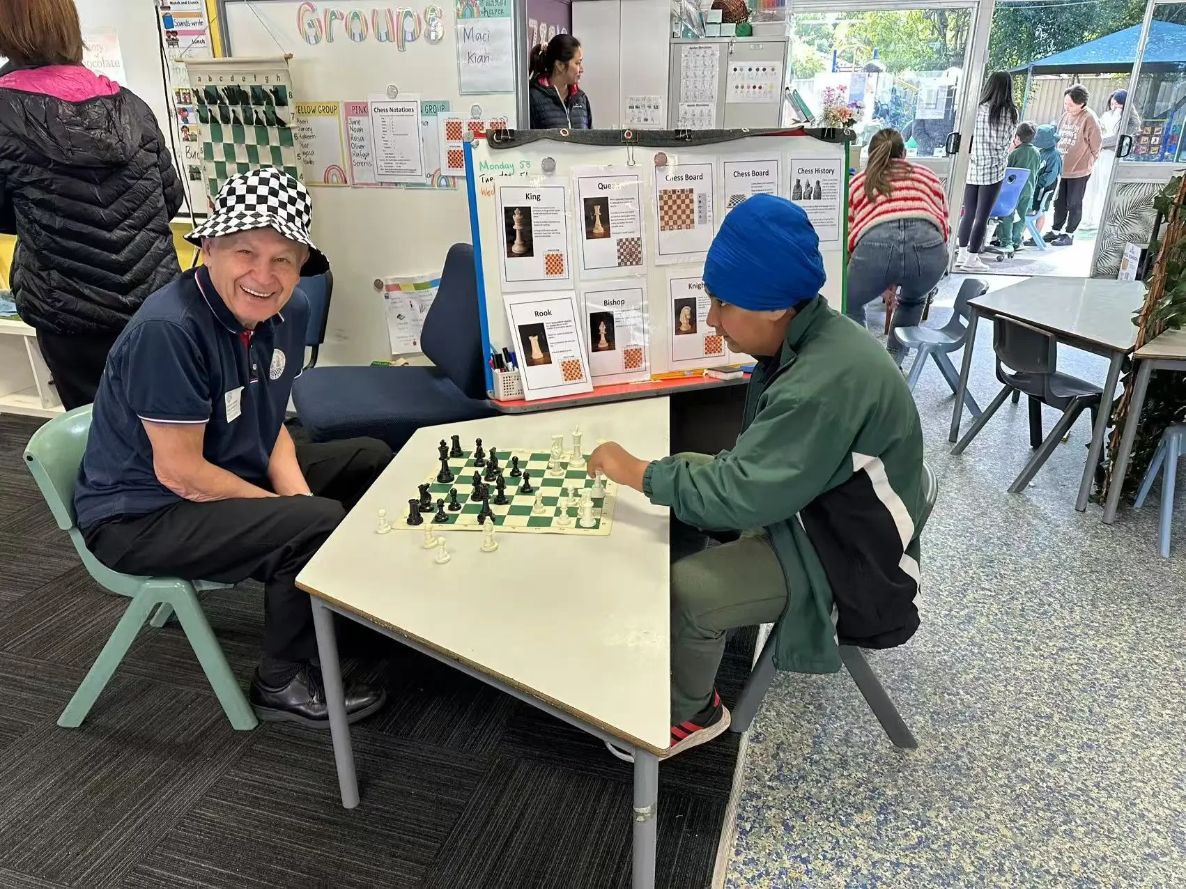 Busy chess booth at the school fete