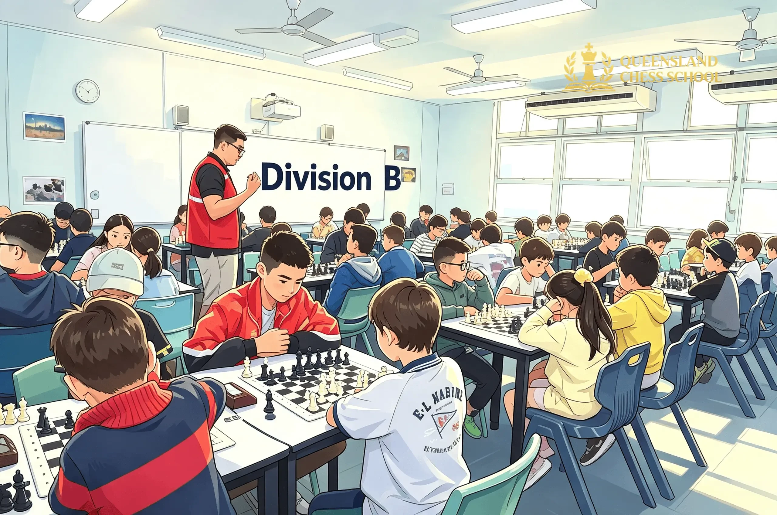 Chess lesson in progress at Queensland Chess School